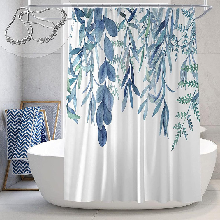 Lark Manor Shower Curtain For Clawfoot Tub,Wrap Around Eucalyptus Leaf